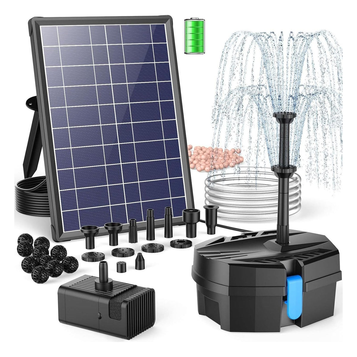 Filtru solar pentru iaz POPOSOAP 8 W cu fantana si baterie 3600 mAh, varianta Solarbetrieben
