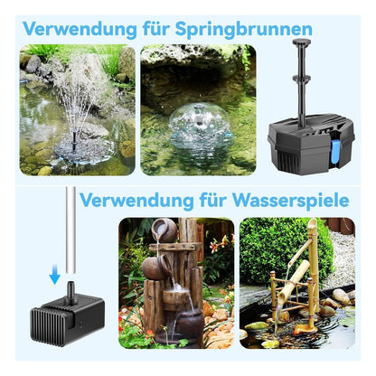 Filtru solar pentru iaz POPOSOAP 8 W cu fantana si baterie 3600 mAh, varianta Solarbetrieben