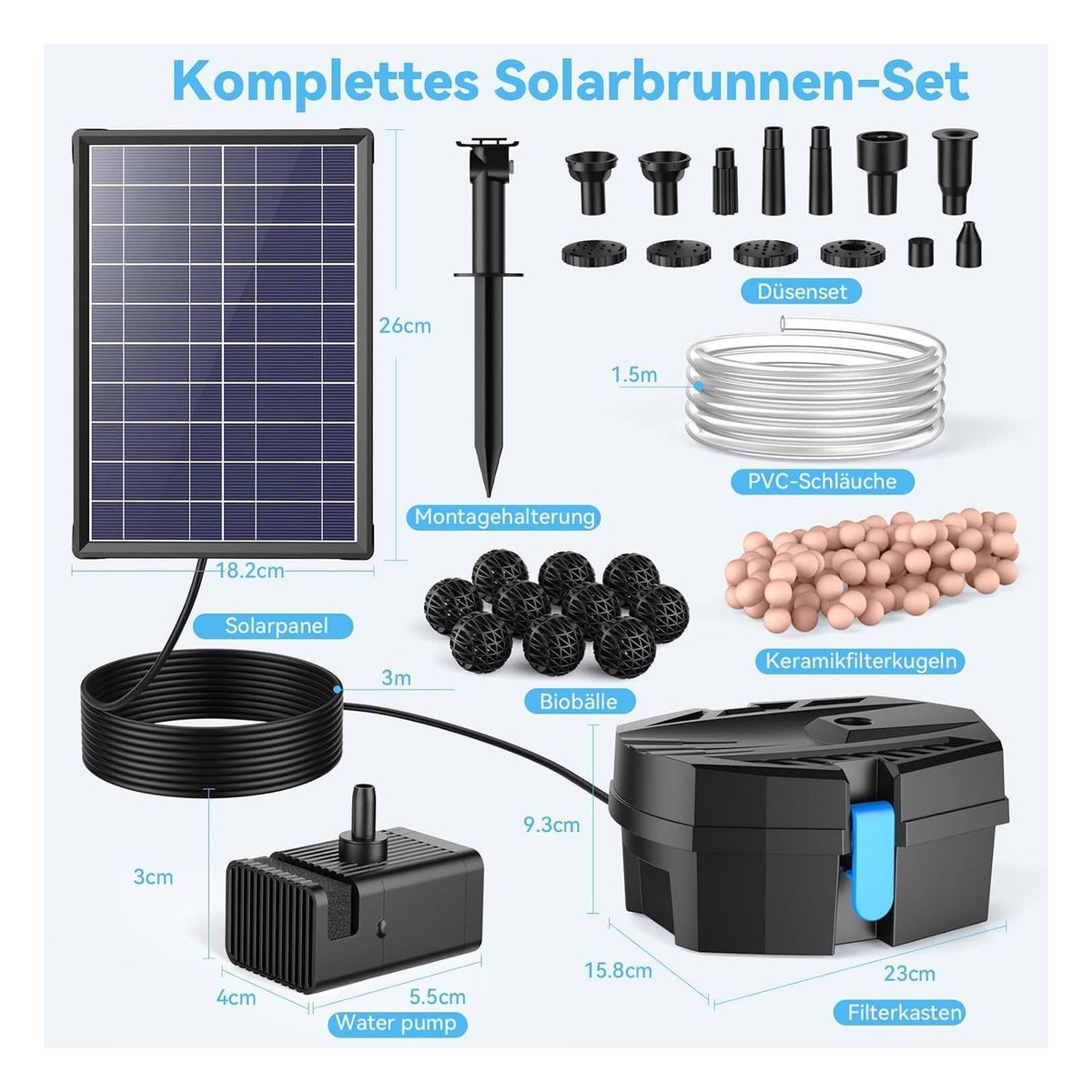 Filtru solar pentru iaz POPOSOAP 8 W cu fantana si baterie 3600 mAh, varianta Solarbetrieben