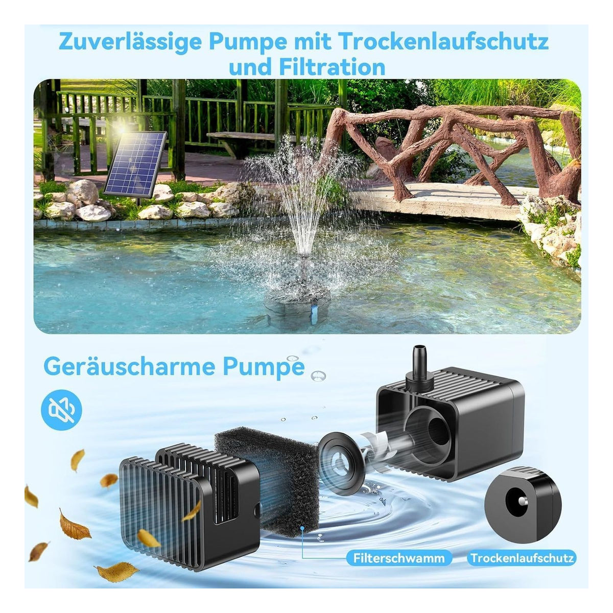 Filtru solar pentru iaz POPOSOAP 8 W cu fantana si baterie 3600 mAh, varianta Solarbetrieben