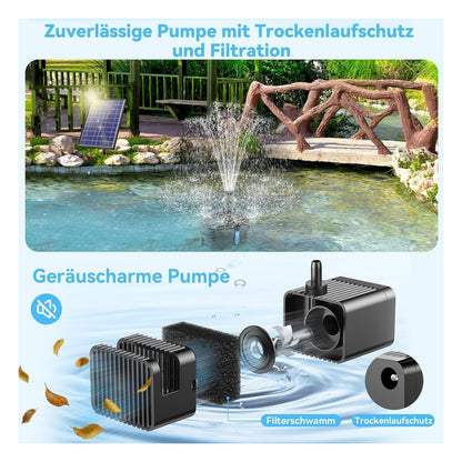 Filtru solar pentru iaz POPOSOAP 8 W cu fantana si baterie 3600 mAh, varianta Solarbetrieben