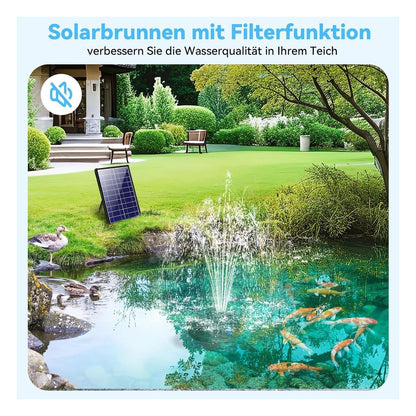 Filtru solar pentru iaz POPOSOAP 8 W cu fantana si baterie 3600 mAh, varianta Solarbetrieben