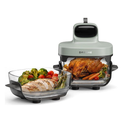 Friteuza cu aer cald dreame Tasti 5 in 1 portabila, recipiente din sticla 2,5 L si 4,5 L