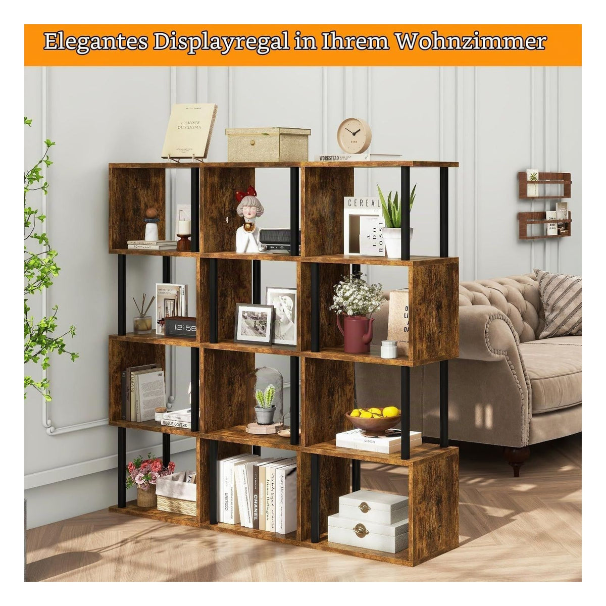 [RESIGILAT] Biblioteca IBUYKE cu 5 niveluri, in forma de S, marimea 5 Ebenen, maro rustic