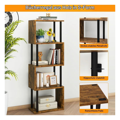 [RESIGILAT] Biblioteca IBUYKE cu 5 niveluri, in forma de S, marimea 5 Ebenen, maro rustic