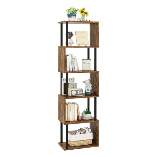 [RESIGILAT] Biblioteca IBUYKE WBC016H in forma de S, 6 niveluri (6 Ebenen), maro rustic