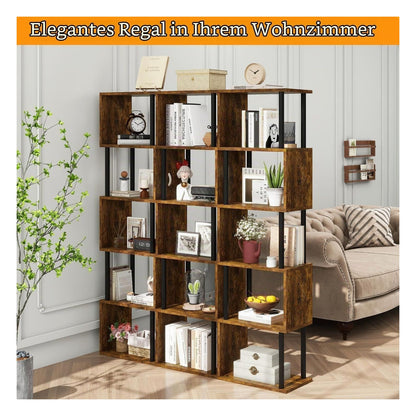[RESIGILAT] Biblioteca IBUYKE WBC016H in forma de S, 6 niveluri (6 Ebenen), maro rustic