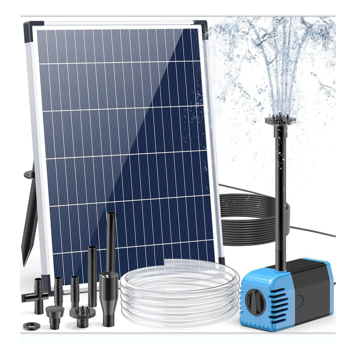 Pompa solara pentru fantana Biling 12 W, 605 L/h, cu 4 duze si furtun