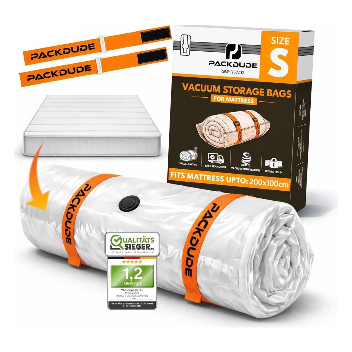 Sac de vidat PACKDUDE pentru saltele de pana la 200 x 100 cm, marimea S