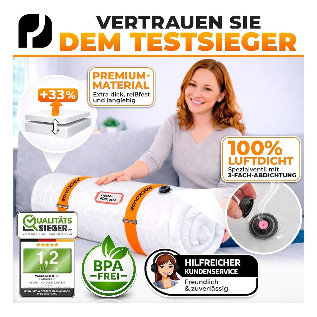 Sac de vidat PACKDUDE pentru saltele de pana la 200 x 100 cm, marimea S