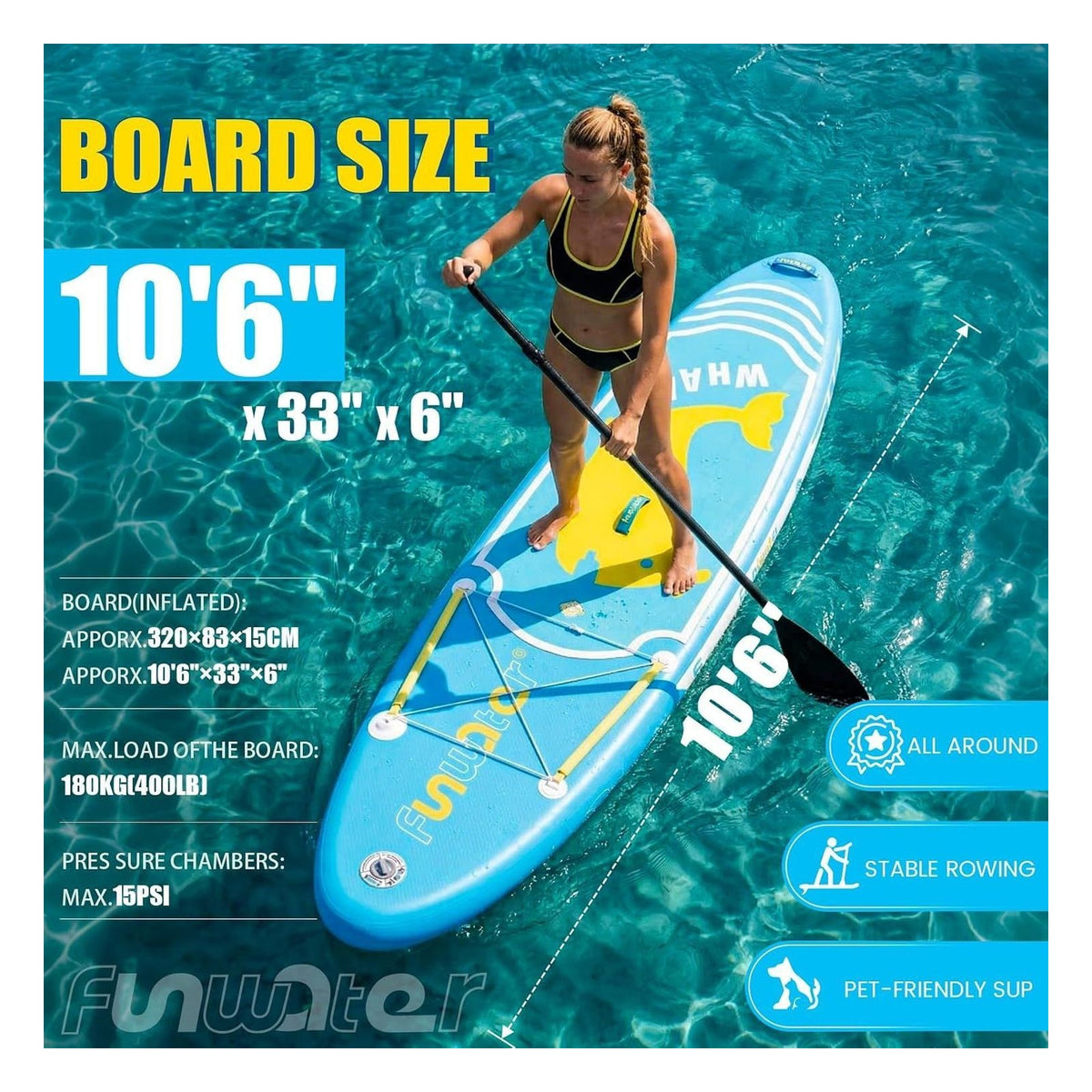 Placa SUP gonflabila FunWater pentru 2 persoane, PVC dublu strat, marimea Select Size Name