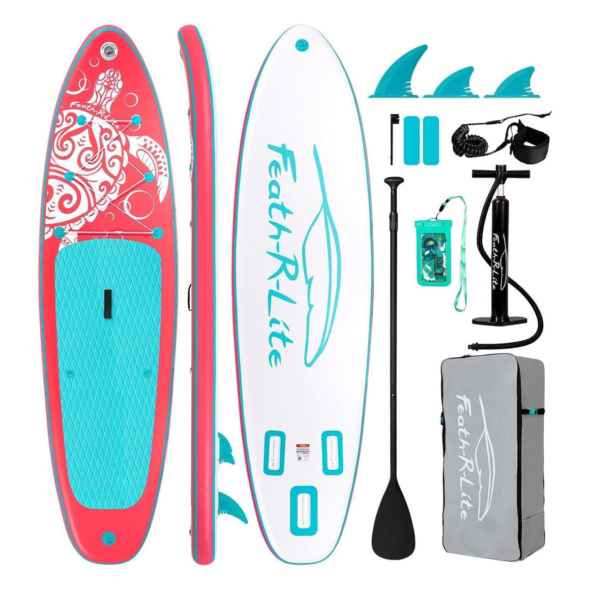 Placa SUP gonflabila multifunctionala FEATH-R-LITE cu accesorii si suprafata antiderapanta, pentru adulti si adolescenti, roz FR06-NEW PINK