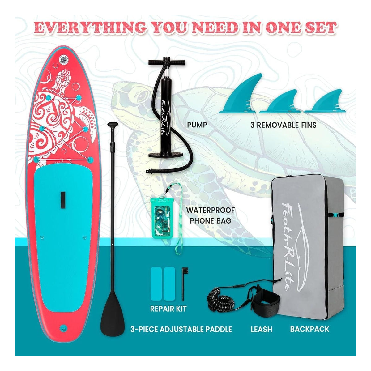 Placa SUP gonflabila multifunctionala FEATH-R-LITE cu accesorii si suprafata antiderapanta, pentru adulti si adolescenti, roz FR06-NEW PINK
