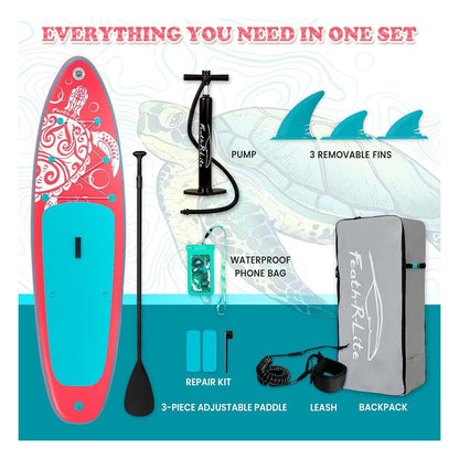 Placa SUP gonflabila multifunctionala FEATH-R-LITE cu accesorii si suprafata antiderapanta, pentru adulti si adolescenti, roz FR06-NEW PINK