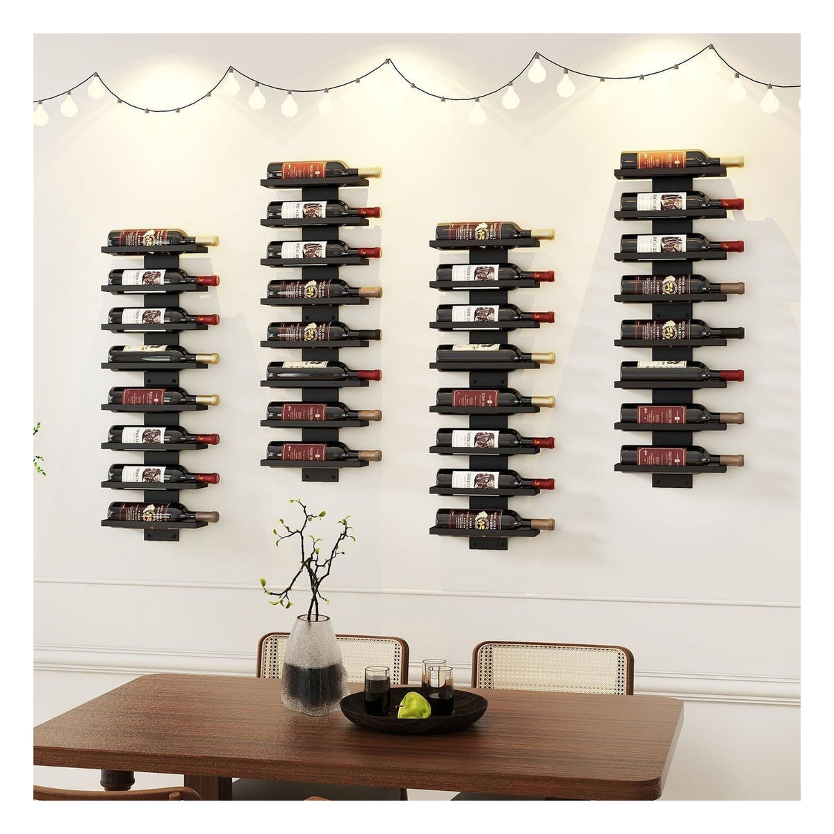 [RESIGILAT] Raft de perete IBUYKE pentru 12 sticle de vin, lemn si fier, marimea Holz, negru