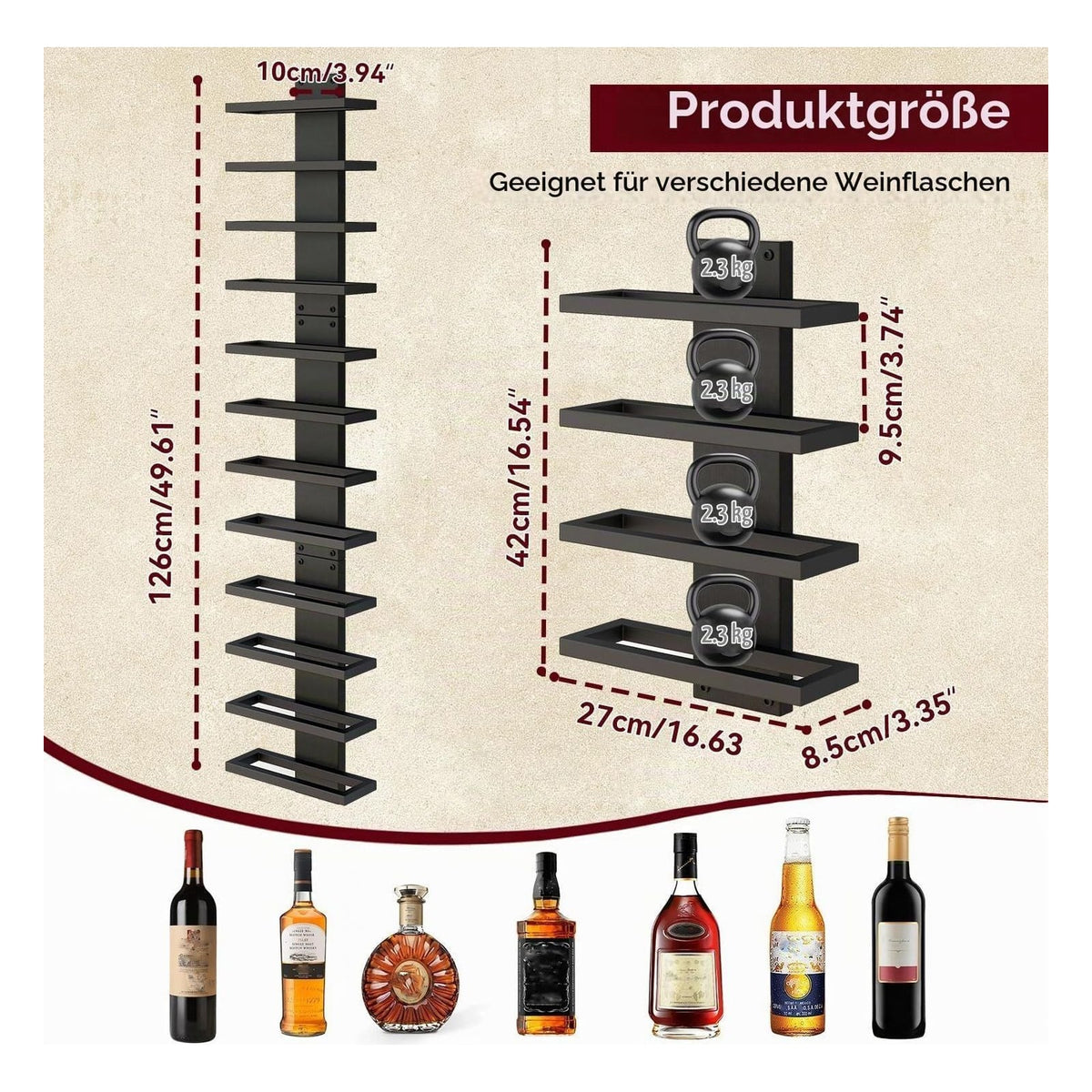 [RESIGILAT] Raft de perete IBUYKE pentru 12 sticle de vin, lemn si fier, marimea Holz, negru
