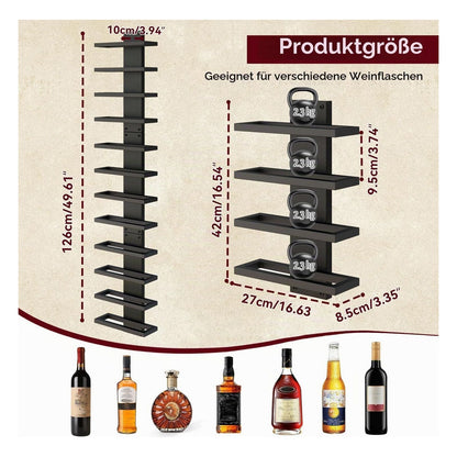 [RESIGILAT] Raft de perete IBUYKE pentru 12 sticle de vin, lemn si fier, marimea Holz, negru