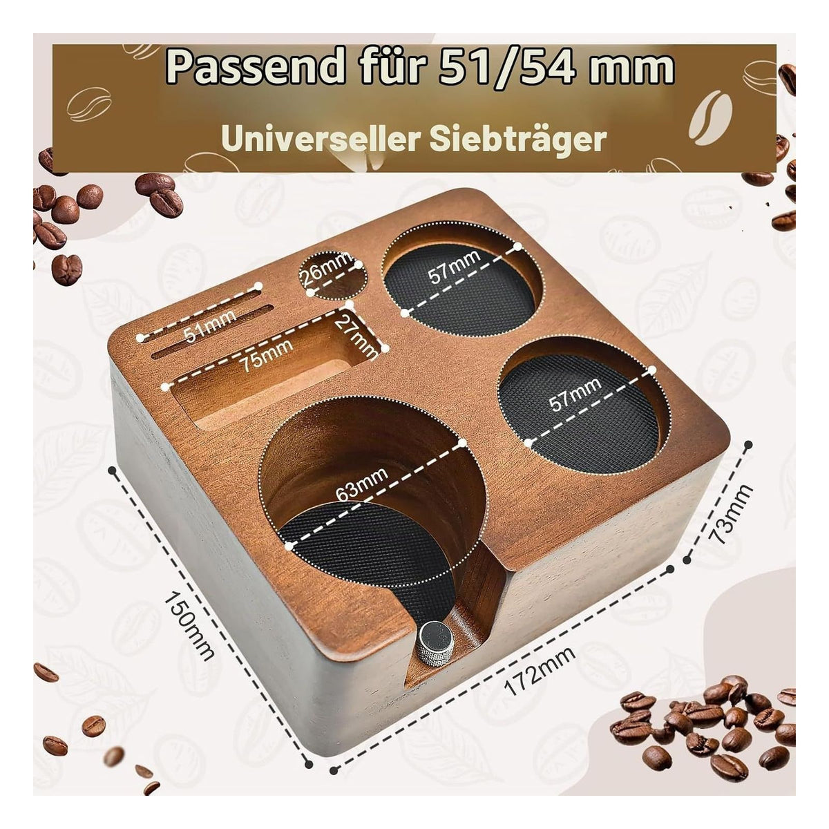 Statie de tasare espresso Shocanm pentru portafiltre de 51/54 mm, lemn de nuc