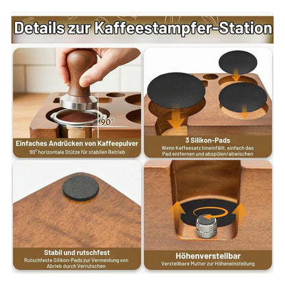 Statie de tasare espresso Shocanm pentru portafiltre de 51/54 mm, lemn de nuc