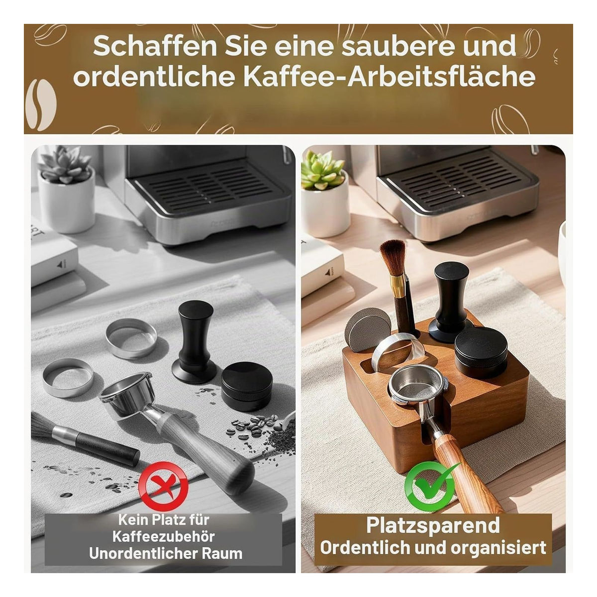 Statie de tasare espresso Shocanm pentru portafiltre de 51/54 mm, lemn de nuc