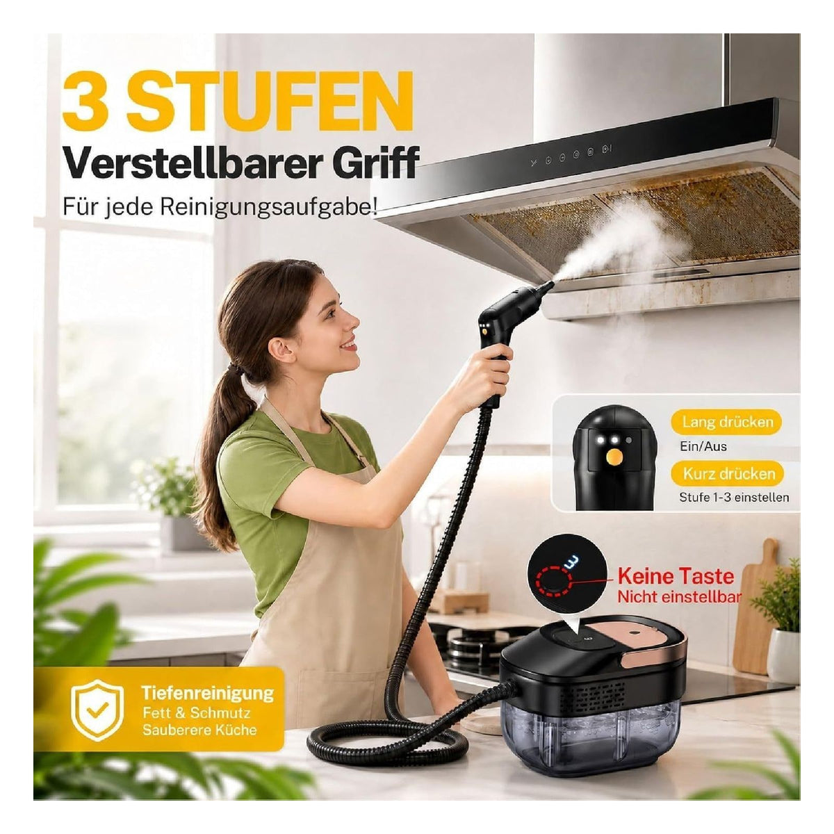 Aparat de curatat cu abur portabil ODSD, 1500 W, rezervor 1,6 L, negru