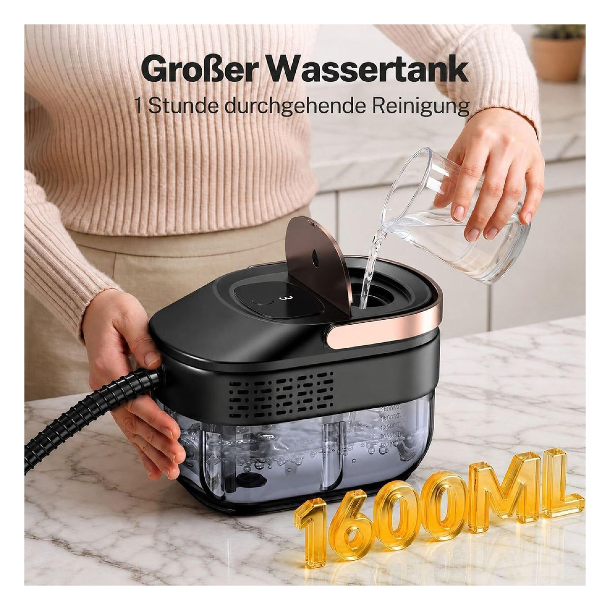 Aparat de curatat cu abur portabil ODSD, 1500 W, rezervor 1,6 L, negru