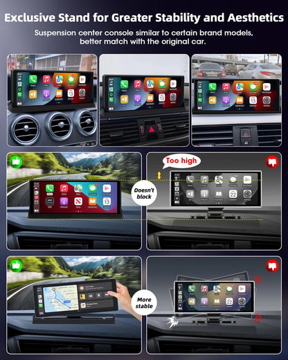 Display Auto 10.26 inch cu Apple CarPlay si Android Auto, Ecran Multimedia Masina cu GPS, Bluetooth, Wi-Fi, Control Vocal Siri/Google, Montaj cu Suport Baza, Actualizare OTA – Model 2025