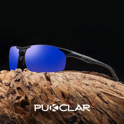 Ochelari de Soare PUKCLAR pentru Barbati, Polarizati, Sport, Conducere, Rama Metalica Al-Mg, Dreptunghiulari, Cat 3