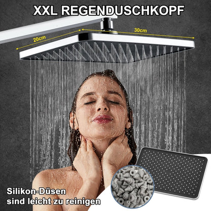 SonTiy Kit Dus Patrat XXL cu Cap Tip Ploaie si Para Dus – 3 Tipuri de Jet, Inversor din Alama, Cromat, Open Box
