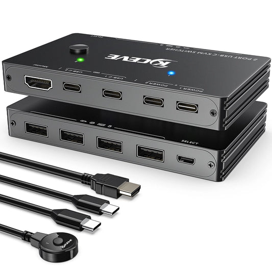 Switch KVM USB-C HDMI, 2 PC, 4K 60Hz, Suport Tastatura, Mouse, Monitor, Incarcare Rapida PD 100W