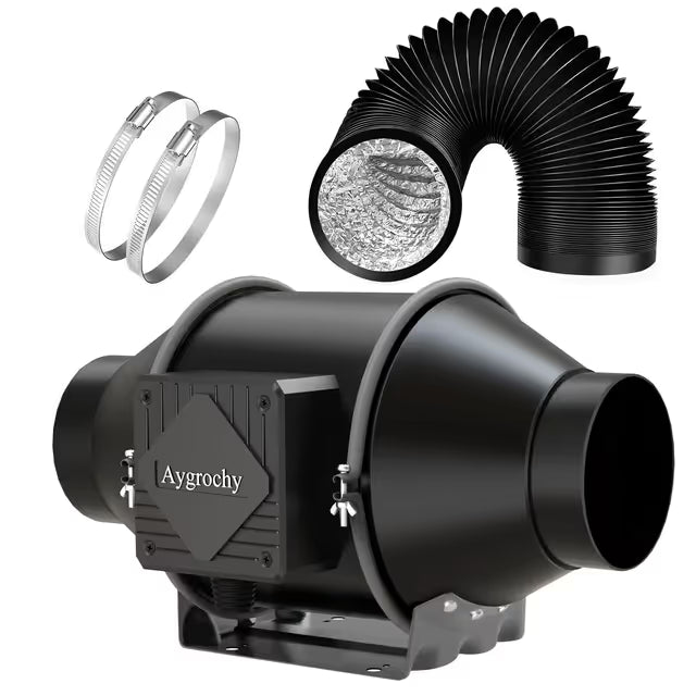 Aygrochy Ventilator de Conducta 100mm, 30W, 2800RPM, Silentios, Viteza Reglabila, 363 m³/h, IP44 – Racire, Uscare, Ventilare