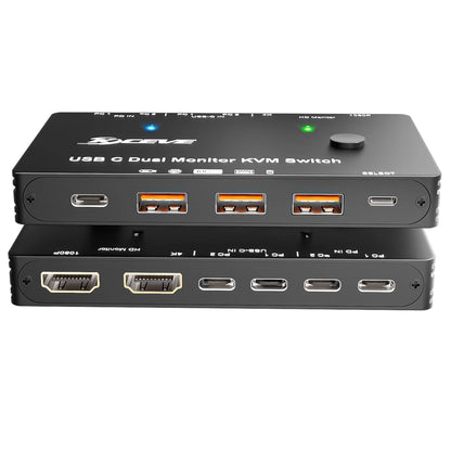 KVM Switch USB-C pentru 2 Computere si Monitor, Control Tastatura Mouse si Periferice