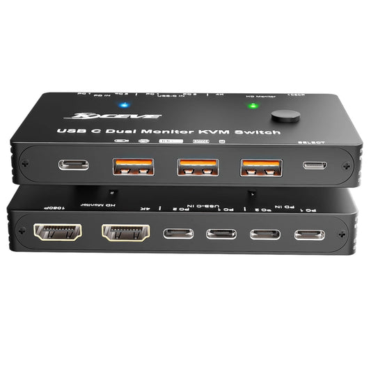 KVM Switch USB-C pentru 2 Computere si Monitor, Control Tastatura Mouse si Periferice