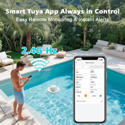 Tester Digital Piscina RYAKKA 7 in 1 cu WiFi si Aplicatie, Masurare Clor pH Sare si Temperatura