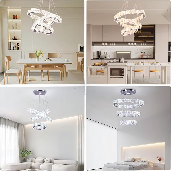 Lustra LED FRIXCHUR moderna cu 3 inele, cristal, 57W, 4650 lm