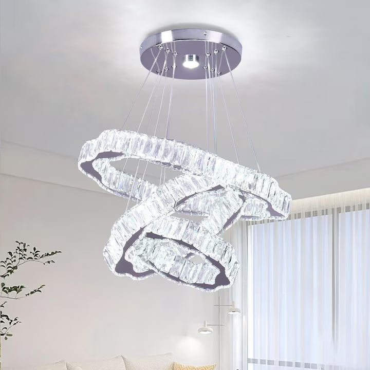Lustra LED FRIXCHUR moderna cu 3 inele, cristal, 57W, 4650 lm