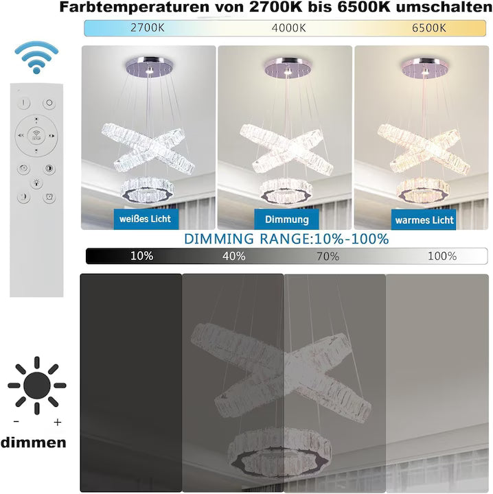 Lustra LED FRIXCHUR moderna cu 3 inele, cristal, 57W, 4650 lm