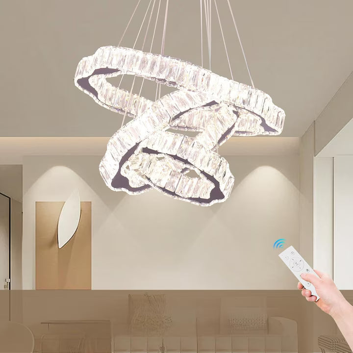 Lustra LED FRIXCHUR moderna cu 3 inele, cristal, 57W, 4650 lm