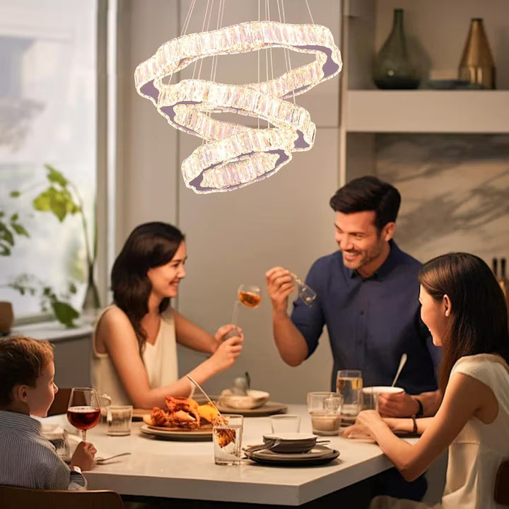 Lustra LED FRIXCHUR moderna cu 3 inele, cristal, 57W, 4650 lm