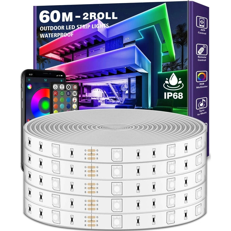 Banda LED Exterior AILBTON 18M RGB IP68 – Control App, Muzica, Rezistenta Apa – Gradina, Piscina, Terasa