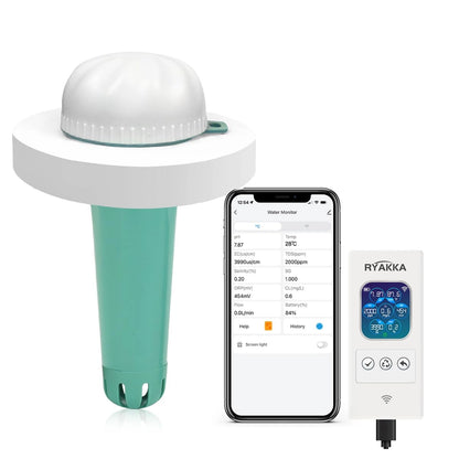 Tester Digital Piscina RYAKKA 7 in 1 cu WiFi si Aplicatie, Masurare Clor pH Sare si Temperatura
