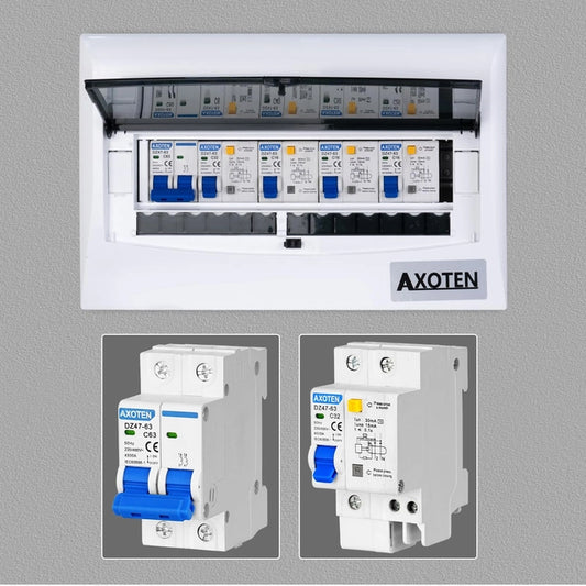 CHENGPI Concealed Distribution Box cu 2P AC Miniature Circuit Breaker si 1P+N Leakage Switch, Cutie de Distributie cu Bara de Nul si Impamantare – 12 Module